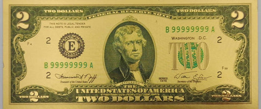 BANKNOT FANTAZYJNY POZŁACANY 2 DOLARY USA